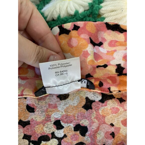 ⭐ 3/$15 Vintage Y2K Nine West Small Pink Orange Floral Collared Ruched Blouse - Picture 8 of 8